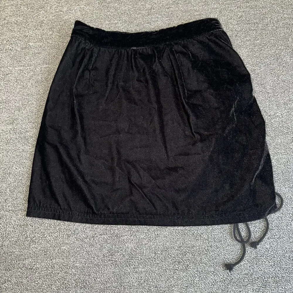 Free People Velvet Mini Skirt Womens 2‎ Black Ruched Coquette Whimsygoth Party